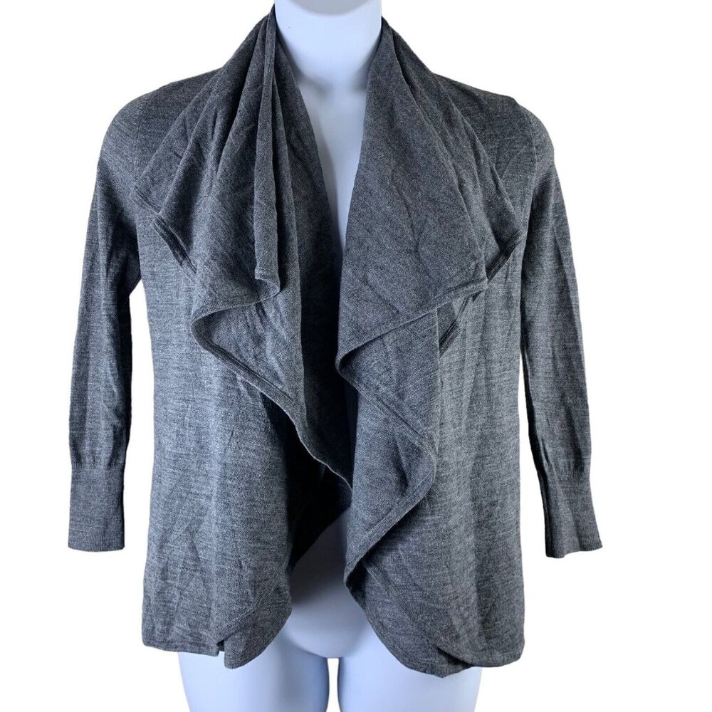 Halogen Petite Size XS Cardigan Wool Blend Gray Open Front Sweater Collared